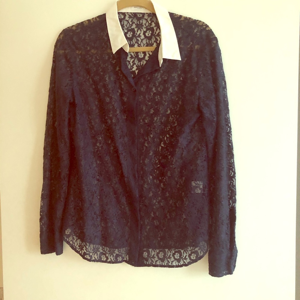 Equipment navy lace blouse